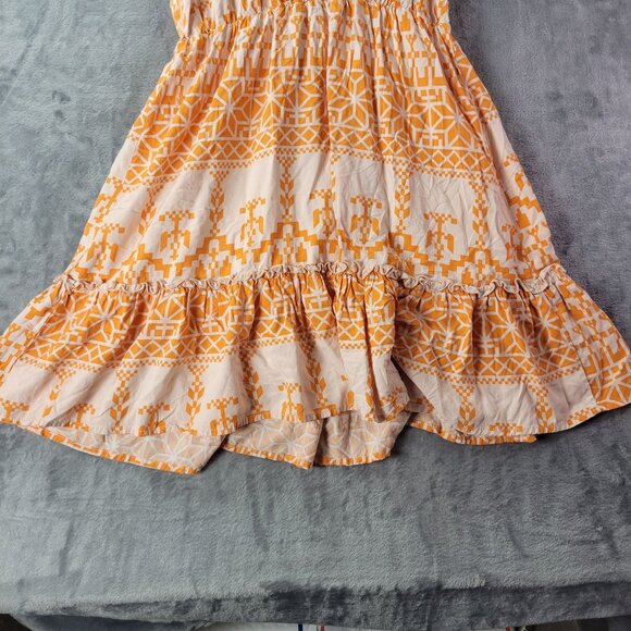 BTFBM‎ Women Orange Geometric Sleeveless Ruffle Hem Mini Dress S Summer Resort - Picture 4 of 11